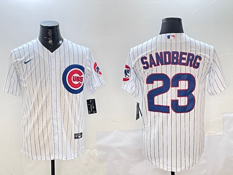 Men Chicago Cubs #23 Sandberg White Stripe Game 2025 Nike MLB Jersey style 1